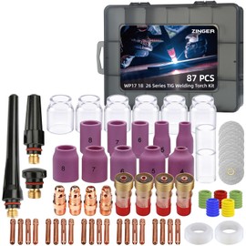 Zinger 87PCS TIG Welding Torch Accessories Kit Stubby Gas Lens #10 12 Glass Cup Alumina Nozzle Collets Body Kit for WP-17/18/26 TIG Welding Torch