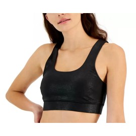 Jenni Women's Square-Neck Faux Leather Bralette, Crackle Black, Medium