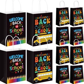 Sinload 100 Pieces Back to School Gift Bags Bulk Colorful Pencils Paper Treat Bags School Bus Gift Bags with Handle Classroom Party Favors Bags Goodie Candy Bags for Classroom Decoration Supplies