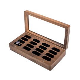 Wislist walnut wood Ring Box luxury Jewelry Organizer with Glass Window Ring Holder Showcase for Store Display Jewelry Tray Organizer for Rings, Studs & Earrings