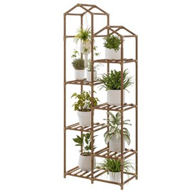 Bamworld Tall Plant Stand Indoor Outdoor Corner Plant Shelf Hanging Plant Holder Wood Flower Stand Plant Decor for Living Room Garden Balcony Patio