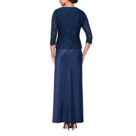 Alex Evenings Women's Long Two Piece Mother of The Bride Dress with Lace Jacket, Wedding Guest, Formal (Plus Size), Navy, 22W