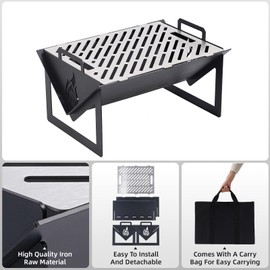 Permade Portable Charcoal Grill, Outdoor BBQ Grill for Camping, Folding Barbecue Grill | Heavy Duty Firepit Grill with Carry Bag for Picnic, Cooking, Patio, Backyard, Beach, Party