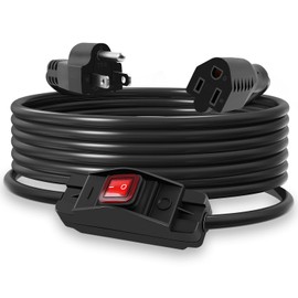 Delgada 15Ft Waterproof Extension Cord with Outdoor Power Switch - 125V 15A 1875W 14AWG UL Listed for Holiday Lights, Pumps, Lamps