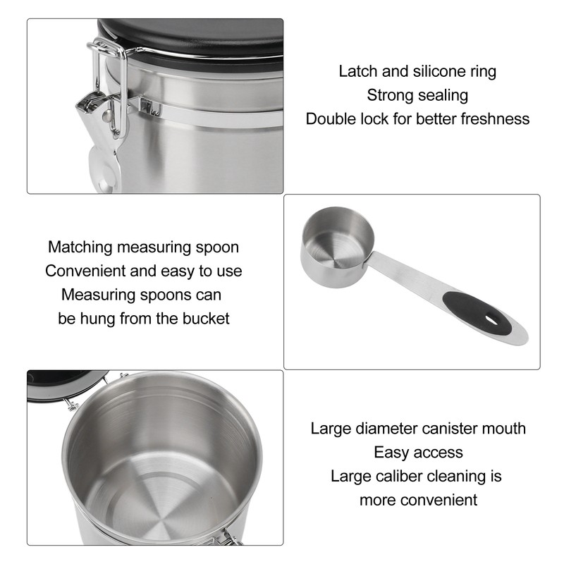Airtight Coffee Canister 1.2L 304 Stainless Steel Coffee Bean Storage