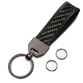T-carbon Real Carbon Fiber Keychain,Minimalist Leather Edges Keychain for Men and Women,Car Key Fob Chain Holder Accessories,Black