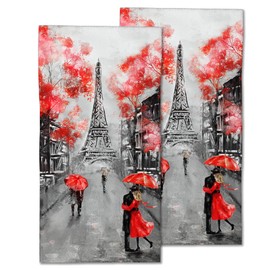 CXULIN Eiffel Tower Hand Towel Set of 2,Autumn Paris Face Washcloths Fingertip Kitchen Towels 28 x 14 Inch Soft Bath Dish Cloth for Bathroom Gym Hotel Salon Spa Sport