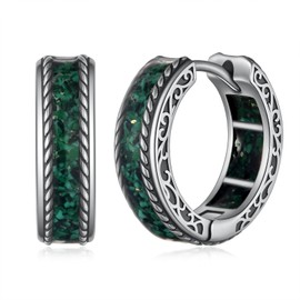 Mens Hoop Earrings 925 Sterling Silver Malachite Viking Earrings Men Viking Jewelry Gifts for Men Women