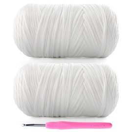 Lpalats 2 Pack T-Shirt Yarn for Crochet - 800 g/260 yds Elastic Fabric T-Shirt Yarn with 1 Crochet Hook (2, White)