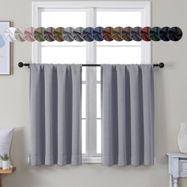 Simplebrand Ava Silver Grey Short 36 Inches Blackout Curtain 2 Panels Set, Half Window Rod Pocket Privacy Curtain Tiers for Kitchen, Curtains Blackout for Bathroom Shades, W40 x L36 Inch, Silver Grey