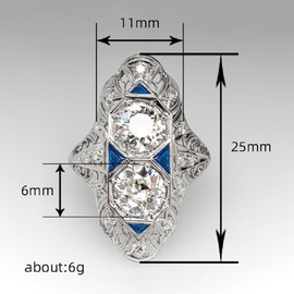 Ganquya Art Deco Antique Boho Vintage Style Infinite Elements Pave Cubic Zirconia Antique Round-Cut and Created Sapphire Ring Women Long Full Finger Wedding Jewelry Size 6-10(6)