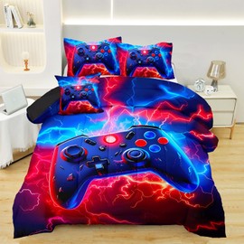 ASKOTU Twin Gamer Bedding Sets for Boys Teen, 4 Piece Twin Size Gaming Comforter Set for Boys, Twin Bedding Set for All Season