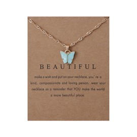 Sweet Cute Colorful Butterfly Adjustable Clavicle Chain Lightweight Arcylic Insect Necklace with Message Card Friendship Good Luck Bohemian Jewelry for Women-Light Blue