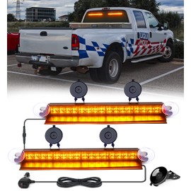 Xprite 2x16" Emergency Dash Strobe Lights, 22 Modes & Stable Vacuum Suction Cups, Windshield Visor Traffic Aluminum Dual Lightbar for Construction Trucks Plows Postal Security Cars Amber