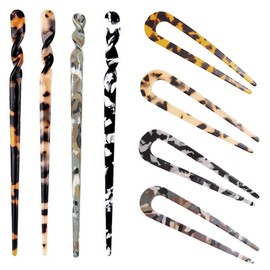 8pcs U-Shape Hairpins, BetterJonny French Hair Forks Tortoise Shell U Shape Hair Pins Clips Acetate Hair Sticks for Women Girls Hair Buns Chignon
