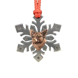 Handcrafted Copper Plated Corgi Head Hanging Snowflake Ornament for Decorating Holiday Wreaths and Christmas Trees - Made in United States - SKU DC062SF