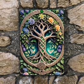 EGgifts Celtic Tree of Life Metal Wall Sign 8x12 Inch Irish Decor with Floral Accents