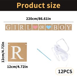 Pack of 12 Gender Reveal Party Decoration, Gender Reveal Decoration, Boy or Girl Decoration, Baby Shower Garland, Boy or Girl Banner, Baby Shower Kraft Paper Banner, Kraft Paper with Thread and Tools