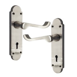 Infinity Decor Victorian Scroll Lever Lock Door Handles on Shaped Backplate in Satin Nickel - 165mm x 40mm - Made from Zinc