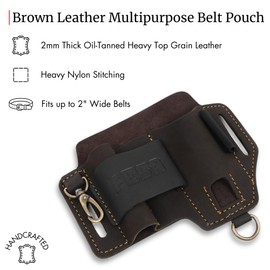 FESA EDC Leather Multitool Sheath - Top Grain Leather EDC Pouch Organizer for Flashlight, Tactical Knife Multitool & Pen - with Keyring Clip - Work & Everyday Use Utility Belt Pouch for Men (Brown)