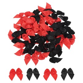 sourcing map 50Pcs Mini Ribbon Bow 1" Mini Fabric Satin Ribbon Flower Bows for Craft DIY Sewing Wedding Birthday Party Black & Red