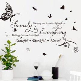 Runtoo Family is Everything Wall Decals Quotes Butterfly Inspirational Lettering Wall Stickers Home Bedroom Living Room Kitchen Wall Decor