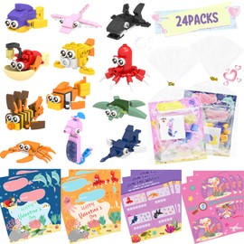 WODMAZ 24 Packs Valentines Day Cards with Sea Animal Building Blocks for Kids Valentines Exchange Gifts, Valentine Party Favors, Valentine's Greeting Cards, Classroom Exchange Prize