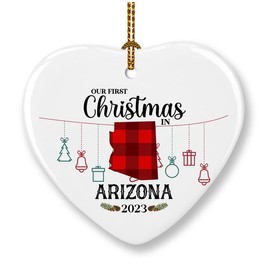 Prezzy Arizona Christmas Ornament for Home Decor Our First Christmas in Arizona Gifts 2023 Xmas Tree Hanging Decorations for New House Souvenir Keepsake Gift Ceramic Heart Ornaments