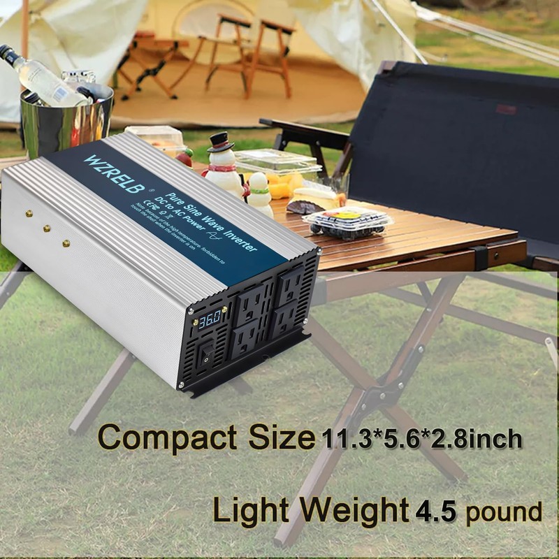 WZRELB 1800W Pure Sine Wave Inverter 12V DC to 110V