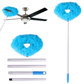 Cholancy Ceiling Fan Cleaner Duster,Reusable Ceiling Fan Blade Cleaner Removable Washable 13 to 56 Inch Ceiling Duster with Extension Pole for Cleaning Wall Blinds Window Bookshelves Door (Blue)