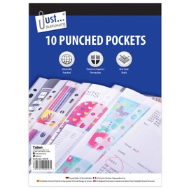 Just stationery 10 Clear Plastic Punched Pocket Clear