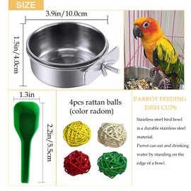 kathson Stainless Steel Bowls for Birds,4 Pcs Parrot Feeder Dish Cups,Bird Cage Water Food Bowl Coop Cup with Clamp Holder for Parrots Cockatiel Budgies Parakeet Lovebird(S)