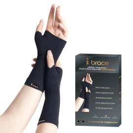 i BRACE Partial Zone Compression Wrist Sleeve for Carpal Tunnel with Thumb Support, Reversible Splint for Typing, Gardening, Golf, Yoga, Tennis, Wrist Support Brace for Men & Women-PAIR