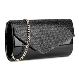 UShopUK Shiny Patent Leather Diamante Bridal Prom Wedding Evening Clutch Party Purse Hand Bag (Black)