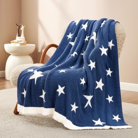 Snuggle Sac 4TH of July Patriotic Throw Blanket American Star Blankets, Ultra Soft Cozy Throw Blanket for Couch,Sofa, Bed, Living Room, Blue,50x60 inches