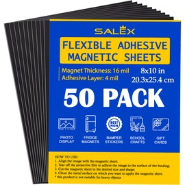 Magnetic Sheets with Adhesive Backing 8" x 10" for Crafts, DIY. 50 Strong Craft Magnets to Make Flexible Magnet Self Sticky Tapes, Strips, Squares, Sheet for School Classroom Board, Fridge, Photos