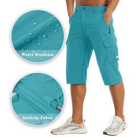 EKLENTSON Active Shorts for Men below Knee Shorts Men Long Cargo Shorts 3/4 Capri Pants Mens Hiking Capri Shorts for Men with Pocket, Lake Blue, 40