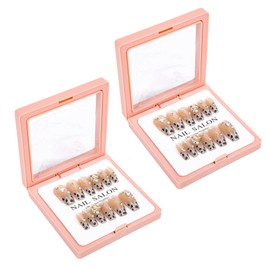 2 Packs Bling Coffin Press on Nails Y2K Square Fake Nails with Vivid Color Fashion Glossy Gel Acrylic Reusable UV Finish Full Cover Stick on Nails for Women Girls Leopard Pattern 24 PCS