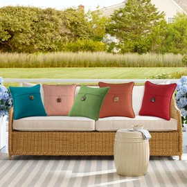 Supdurplus Outdoor Decorative Pillows with Coconut Button Pack of 4, 16" x 16" Outdoor Pillow Set for Couch Bed Throw Patio Sofa, Grass Green