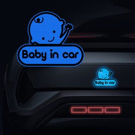 Dreothy 2Pack Baby in Car Reflective Stickers, Baby on Board Sign Safety Caution Decal Car Window Decal Stickers Waterproof SUV Bumper Stickers