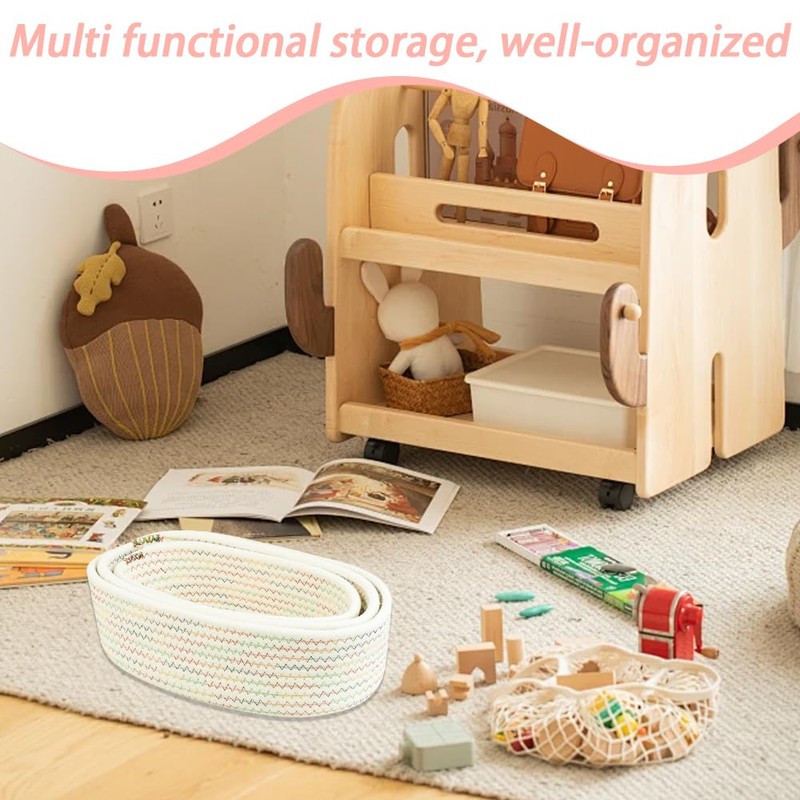 TOMVAES 3-Pack Woven Cotton Rope Storage Baskets, Oval Small, Medium,
