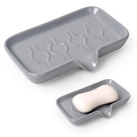 Ceramic Soap Dish Square with Drain - Non-Slip Soap Dish for Bathroom, Shower & Sink - Easy to Clean & Keeps Soap Dry - Grey - ANTIS'S HOME