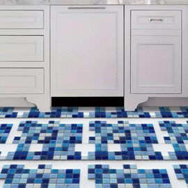 IOHEFY 10PCS 12x12 Inch Peel and Stick Floor Tiles Self Adhesive Vinyl Flooring Tile Retro Blue Mosaic Removable Decals Bathroom Kitchen Laundry DIY Home Decoration