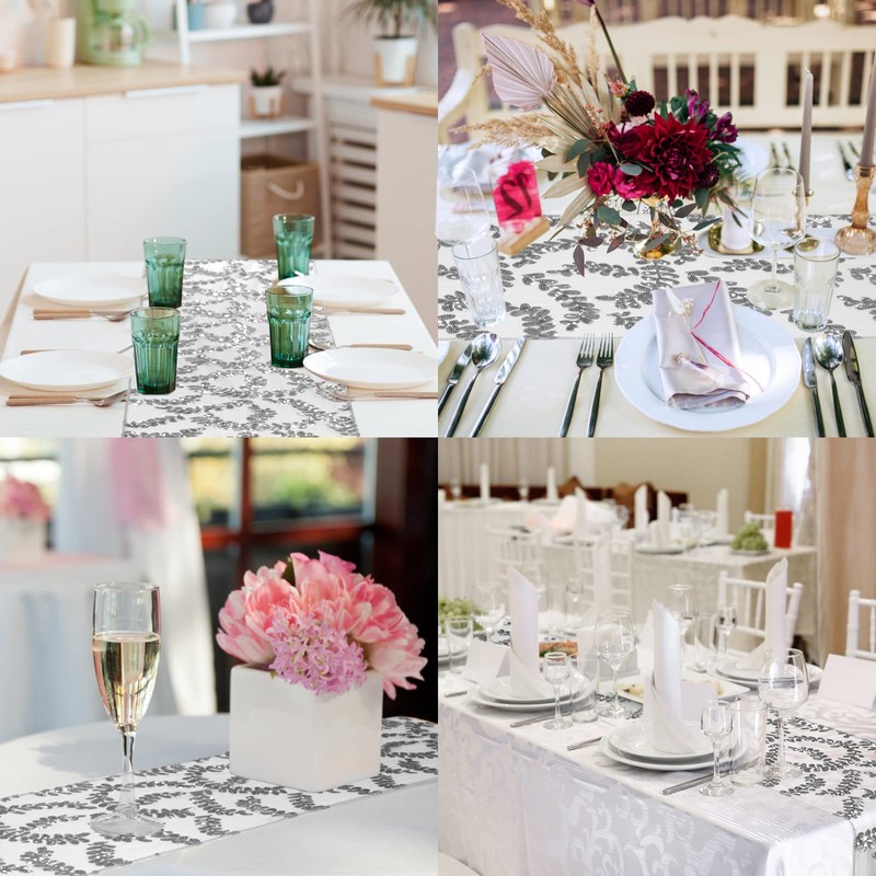 MengH-SHOP Table Runner Glitter Round Sequins Fabric for Wedding Birthday