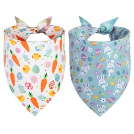 QUQULE Easter Dog Bandana Small 2PCS, Colorful Scarf for Boy and Girl, Durable Triangle Reversible Bibs Handkerchief for Puppy Pet