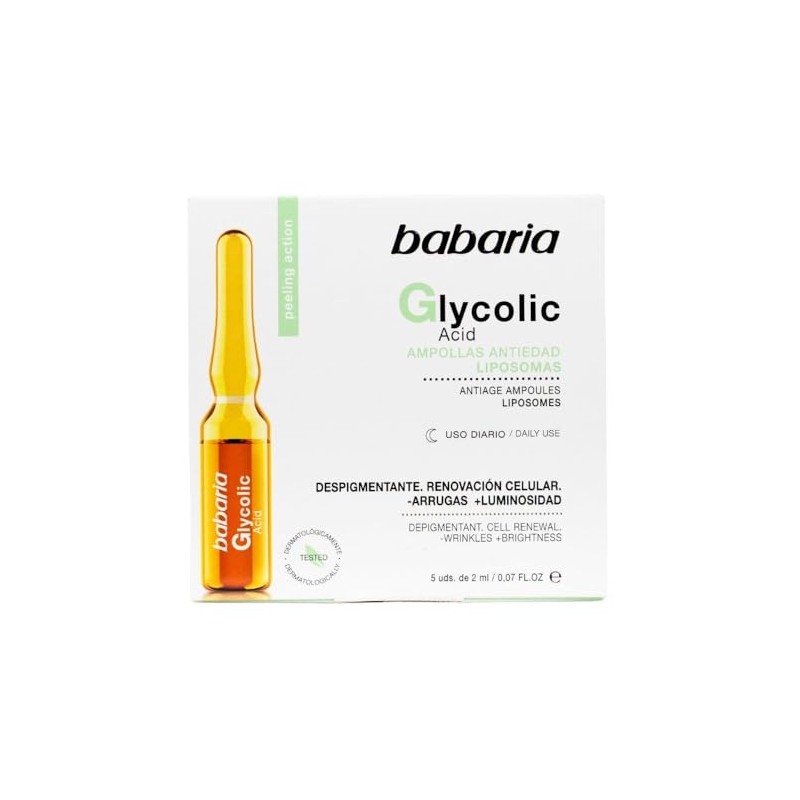Babaria Ampollas Renovación Celular Ácido Glicólico, Transparente, 5 x 2