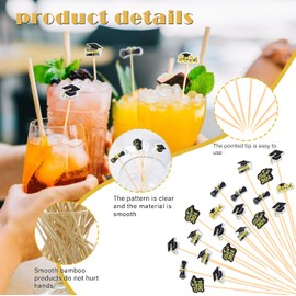 Graduation Cocktail Picks Class of 2024 Congrats Grad Decoration Long Toothpicks Fruit Sticks Skewers Topper for Appetizer Charcuterie Food Sandwich Cupcake Graduation Themed Party Supplies
