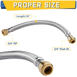1-Pack GUOFIS 18 Inch Flexible Water Heater Connector,3/4 Inch Push-fit x3/4 Inch FIP, Stainless Steel Braided Hose