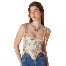 Scarlet Darkness Vintgae Bustier Tops for Women Lace Up Floral Renaissance Corset Bodyshaper Vest Top Orange Floral Size 10