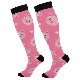 Wusikd Cute Pigs Hearts Compression Socks for Women and Men Circulation Long Socks for Athletic Running 1
